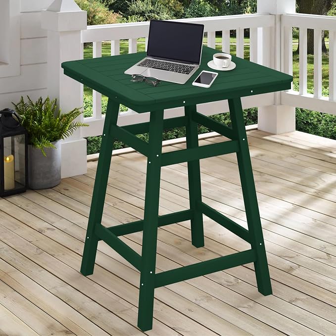 Costaelm Outdoor Bar Table, 37" Counter Height Square Patio Cocktail Bar Table with Umbrella Hole, Patio Bistro Dining Pub Table for Front Porch Deck Backyard Garden, Dark Green