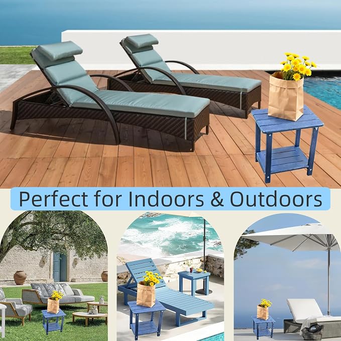 Adirondack Square Outdoor Side Table,2-Tier Storage Patio Side Table with Weatherproof HDPE Material Low