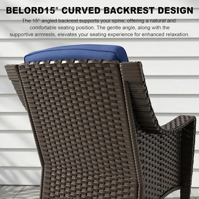 Patio Wicker Chair Set of 2 with High Back, All Weather PE Wicker Chair with Waterproof Cushion for Porch, Backyard, Balcony, Deck