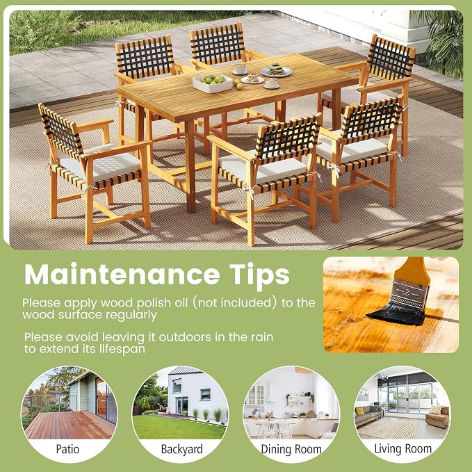 HAPPYGRILL Outdoor Acacia Wood Dining Table 63”, Patio Wooden Table for 6, with Slatted Tabletop, 1.97” Umbrella Hole & Cover, for Backyard, Deck, Porch