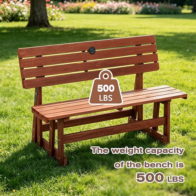 2 in 1 Convertible Picnic Bench Table Set, Transforming Interchangeable Outdoor Wooden Picnic Table with Umbrella Hole, 500lbs Collapsible Dining Table Bench for Backyard, Porch