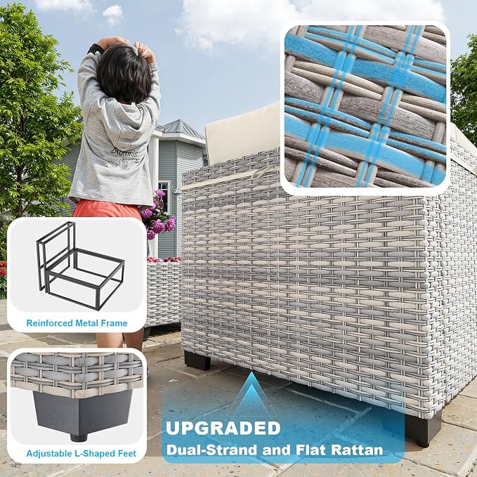12-Piece Patio Furniture Set, Outdoor Patio Furniture with Swivel Chairs Set, Ottomans, Modular Patio Sofa, Dual-Strand Wicker Rattan, Rust-Resistant Frame, Ivory