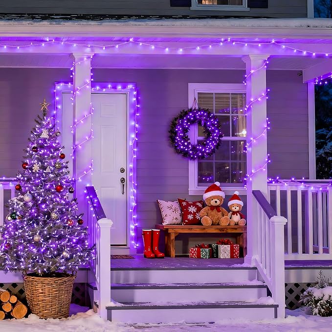 JMEXSUSS 8 Modes 163 FT 500 LED Purple Halloween Lights with Remote | Purple Lights Indoor Outdoor Waterproof, Purple Christmas String Light Plug-in for Xmas Roof Bedroom Party Tree