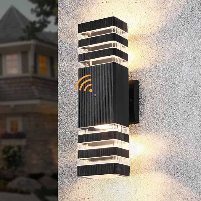 Dusk to Dawn Led Outdoor Lighting, Front Porch Exterior Light Fixture, Anti-Rust Matte Black Up and Down Outdoor Lights for House Garage Front Door