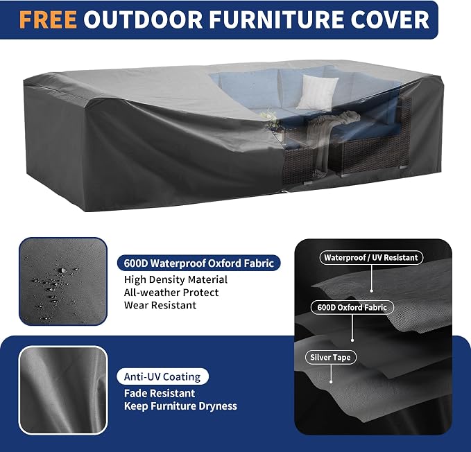 Patio Furniture Set, Modular 10-Piece Patio Conversation Sets with Coffee Table, All-Weather Wicker Outdoor Sectional for Backyard and Balcony, Navy (Waterproof Covers Included)