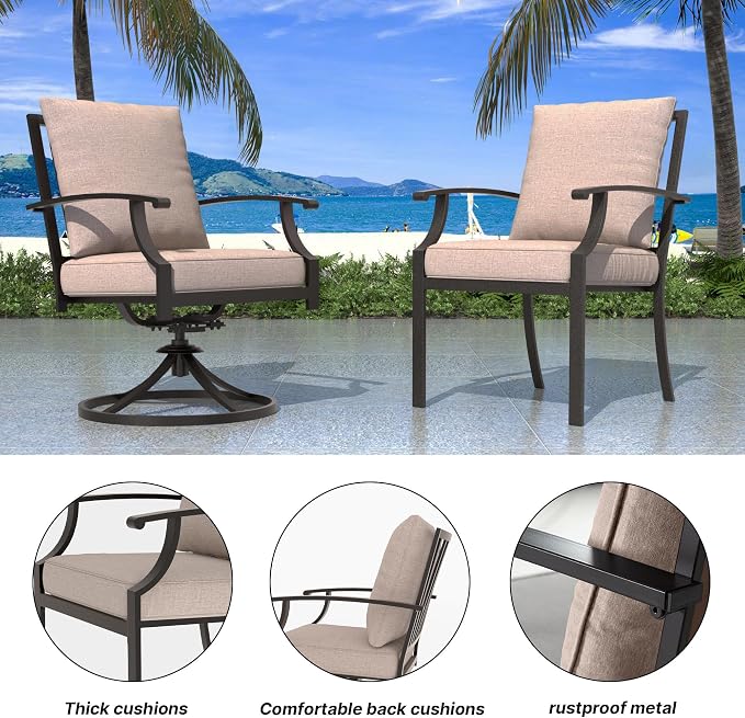 9 PCS Outdoor Patio Dining Set,Patio Table and Chairs Metal Outdoor Patio Furniture Set with Umbrella Hole,Dining Table Set with 8 Chairs for Deck,Backyard and Garden,Brown