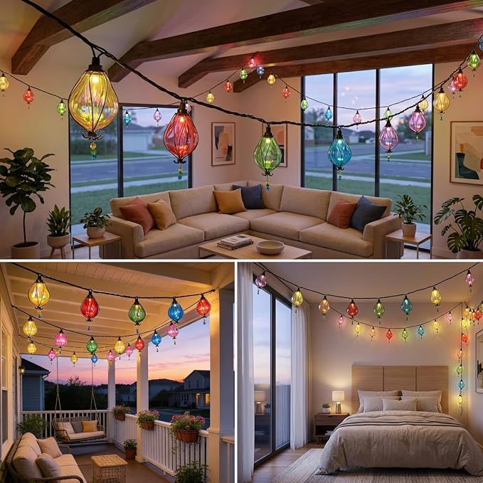 Vigdur Outdoor String Lights, 10FT Multicolor Patio String Lights Plug-in | 10 Plastic Colored Bulbs, UL Listed, 10 Strands Connectable, Outdoor Hanging Lights for Porch Garden Wedding Party Decor