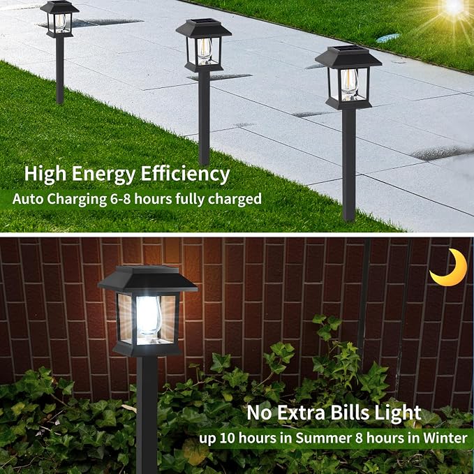 Greluna Solar Lights Outdoor, 6 Pack 6000K Waterproof Auto On/Off Solar Pathway Lights for Garden, Landscape, Path, Yard, Patio, Driveway, Walkway Decor
