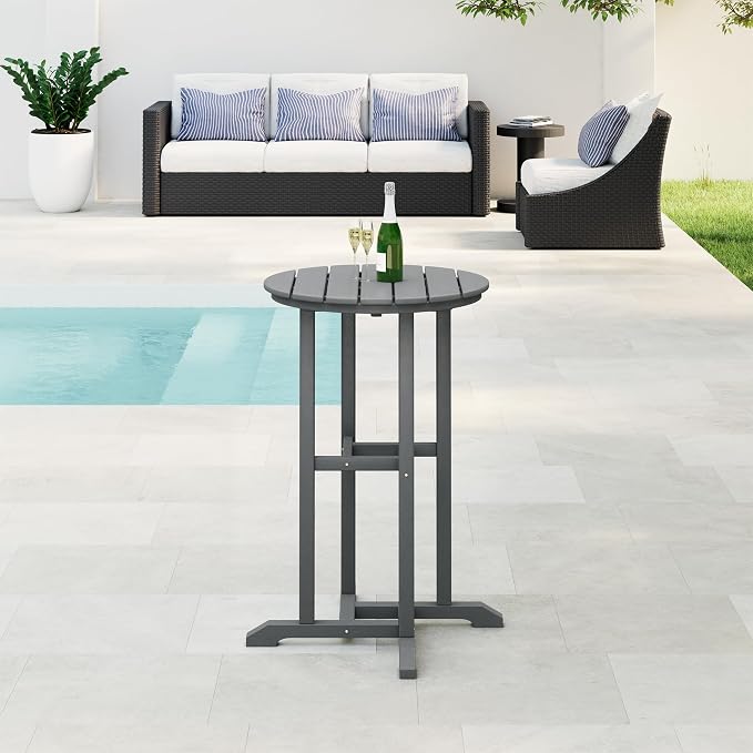 Costaelm Outdoor Bar Table, 37" Counter Height Round Patio Cocktail Bar Table, Patio Bar Table Bistro Dining Table Pub Table for Front Porch Deck, Backyard, Garden, Gray