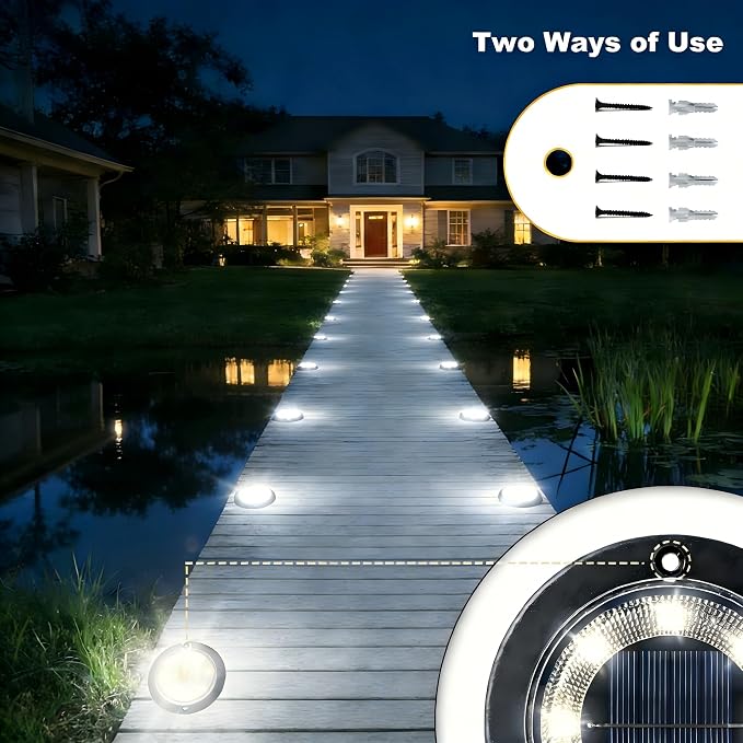 Solar Lights Outdoor Waterproof，Cool White 12 Pack 2-in-1 Ground Lights | Solar Powered Lights Outdoor Solar Disk Light Landscape Light for Deck Step Patio Yard Pathway Walkway Driveway Garden