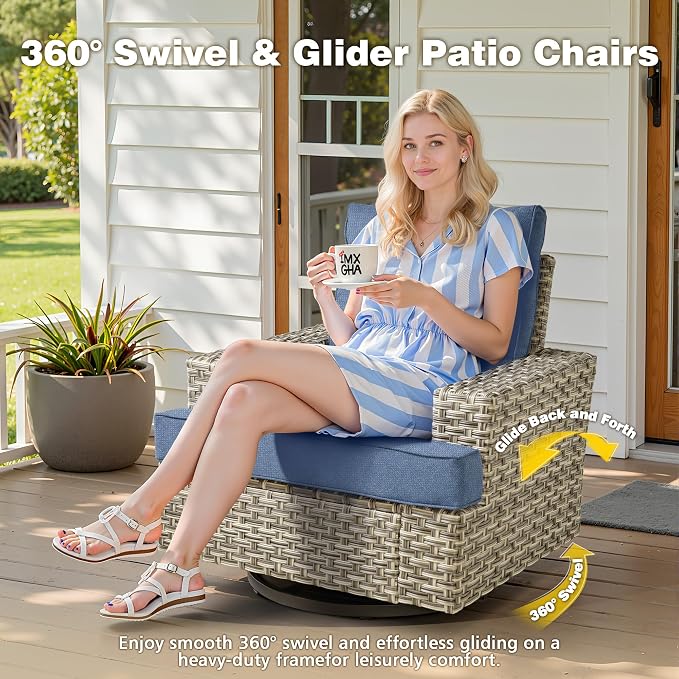CAODOC 15-Piece Outdoor Sectional Sofa Set w/ 54" Fire Pit – L-Shaped Wicker Patio Furniture, Deep Seating & Swivel Rockers, Light Blue