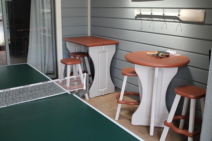 Pub Set, 30-Inch Round with 2 Stools, Redwood/Beige