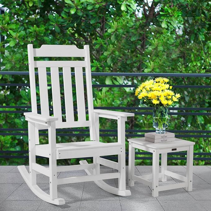 Outdoor Side Table, HIPS Plastic Composite Adirondack Patio Table, Weather Resistant End Tables for Outside, Indoor, Patio, Garden, Pool, Porch, Backyard, Lawn, Deck - White