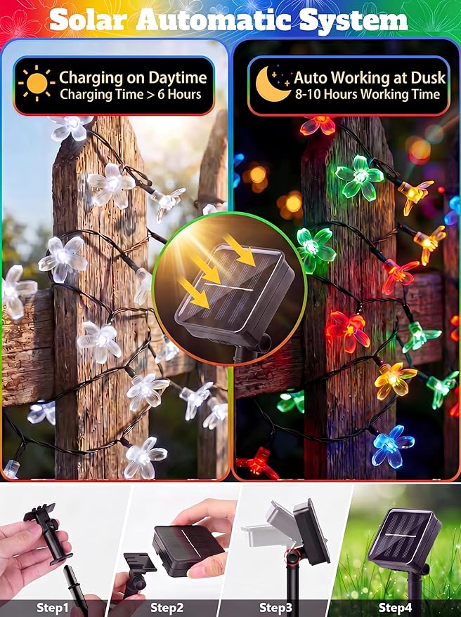 ITICdecor Solar Flower String Lights Outdoor Waterproof 50 LED Solar Powered Fairy Lights for Garden, Fence, Patio, Yard, Christmas Tree & Party Decor (Multi-Color)