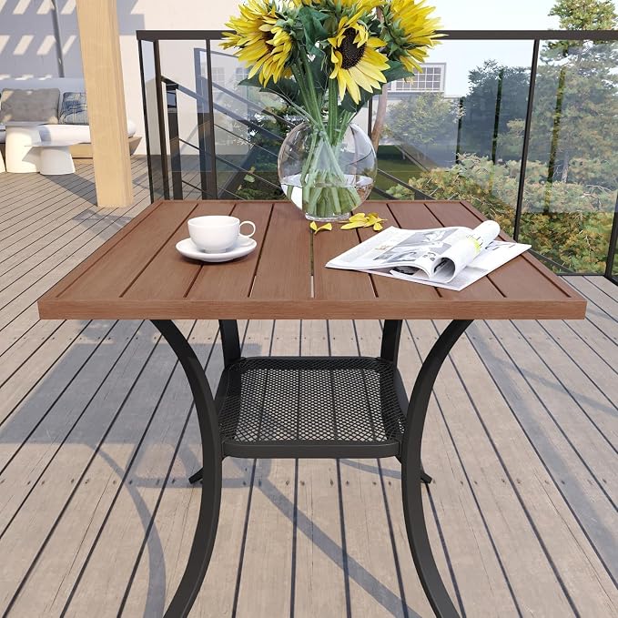 VICLLAX 3 Pieces Small Patio Dining Set-28 Small Outdoor Table and Swivel Patio Chairs Set for Deck, Lawn and Garden, Walnut Table and Mixed Brown Chairs