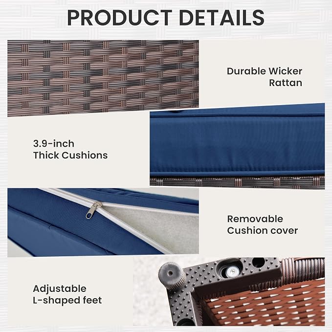 13 Pieces Outdoor Patio Furniture Set,Outdoor Sectional Furniture with 43" 55000 BTU Gas Propane Fire Pit Table,PE Rattan Wicker Patio Conversation Set with 10 Thickened Cushions,Navy Blue