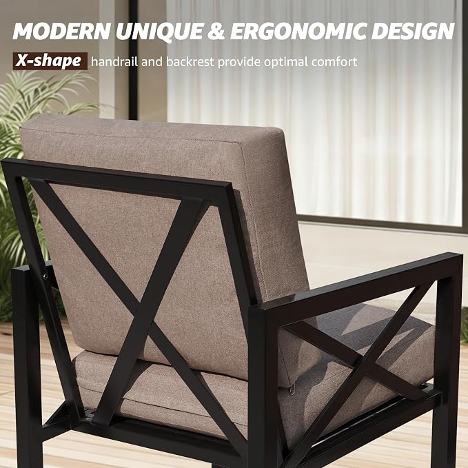 NATURAL EXPRESSIONS Outdoor Patio Furniture 4 Pieces Set, Modern Patio Conversation Sets, Outdoor Sectional Metal Sofa with 5.5 Inch Cushion and Coffee Table,Shale