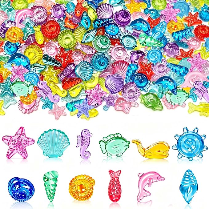 450 PCS Seashells Ocean Sensory Bin Filler, Mini Resin Animal Figures | Mini Resin Seashell Figures Diving Gems Vase Fillers for Fish Aquarium Fairy Garden Table Decorations