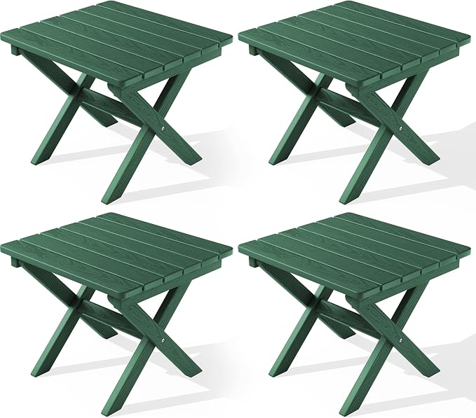 SERWALL Folding Outdoor Side Table Set of 4, Small Adirondack Side Table, Green