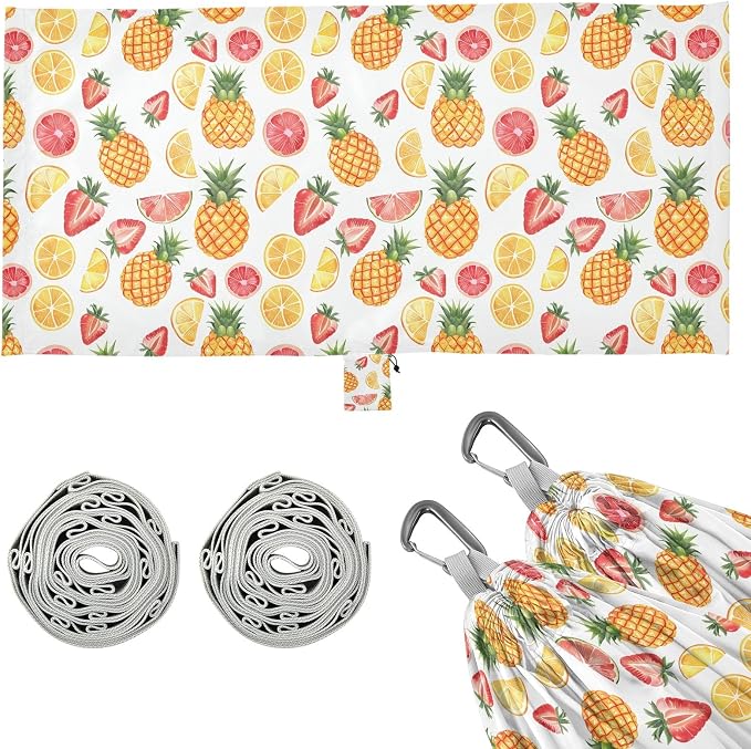 Camping Hammock Outdoor Hammocks for Outside Pineapple Grapefruit Strawberry Beach Trees Portable Lightweight with Pockets Tree Straps Indoor