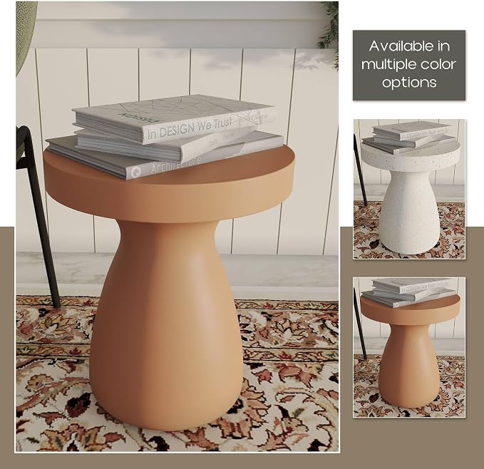 LeisureMod 16” Wide Round Side Table in Fiberstone with Hourglass Pedestal Design for Indoor and Outdoor Use Wisp Collection in Pink