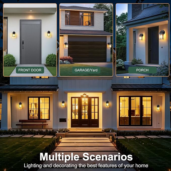 Motion Sensor Dawn to Dusk Sensor Outdoor Wall Light Fixtures Waterproof Porch Lights Outdoor Anti-Rust Black Exterior Lighting Fixtures for House Front Door -2 Pack