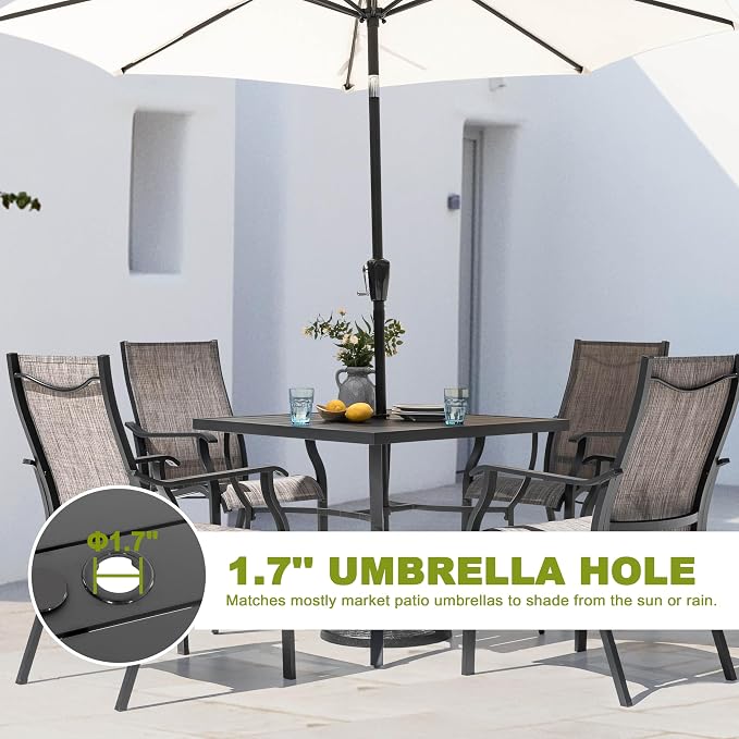 NUU GARDEN 5 Piece Outdoor Patio Dining Set, 36" Aluminum Patio Dining Square Table and 4 All Weather Textilene Patio Chairs with 1.97" Umbrella Hole for Backyard, Patio, Garden, Grey&Black