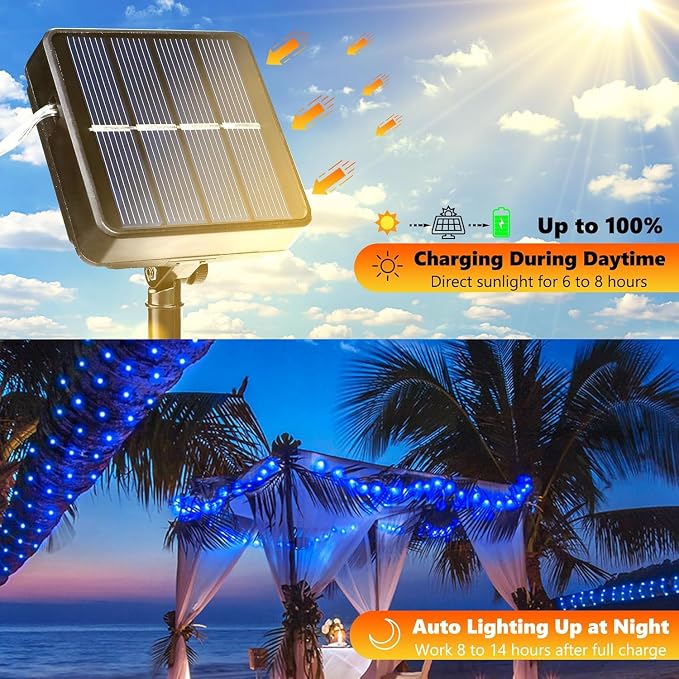 Lomotech Solar Fairy Lights Outdoor, 2 Pack Total 66ft 200 LED,Blue | Solar String Lights Waterproof 8 Modes Twinkle Lights for Outdoor, Patio, Garden, Yard, Party, Wedding, Tree Decoration