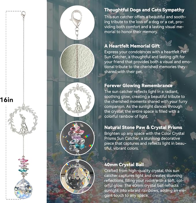 Dog Memorial Suncatcher, Loss of Dog Sympathy Gift, Dog Remembrance Gifts | Thoughtful Dogs Passing Away Bereavement Gift, Pet Memory Rainbow Bridge Crystal Sun Catchers