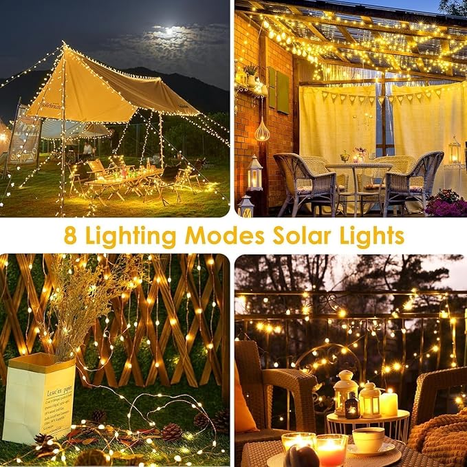 Solar Fairy Lights, 4 Pack Total 400LED 144FT Waterproof String Lights | Warm White, Copper Wire, 8 Lighting Modes Solar Twinkle Lights for Tree Garden Patio Party Outdoor Christmas Decorations