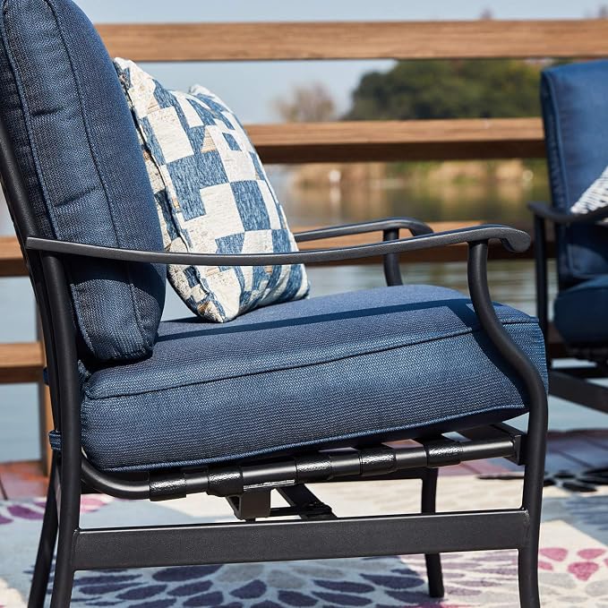 Outdoor Furniture Patio Conversation Set CSA Certification 50,000 BTU 33.9 Inch Propane Fire Pit Table Sets with Rocking Chairs (5 Pcs,Blue)