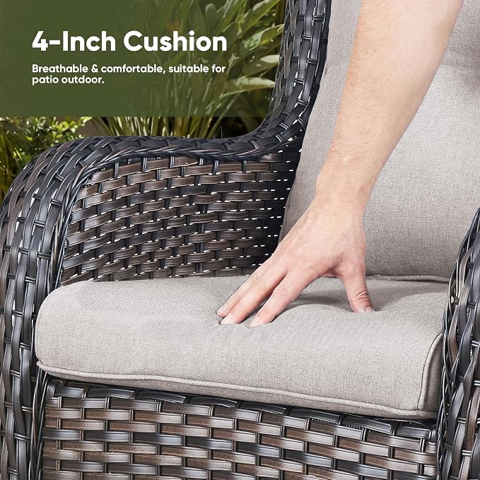 Rilyson Outdoor Wicker Patio Chairs Set of 2: Rattan Dining Chairs Porch Chairs Outdoor Club Chairs with high Back and Deep Seating (Brown/Beige)