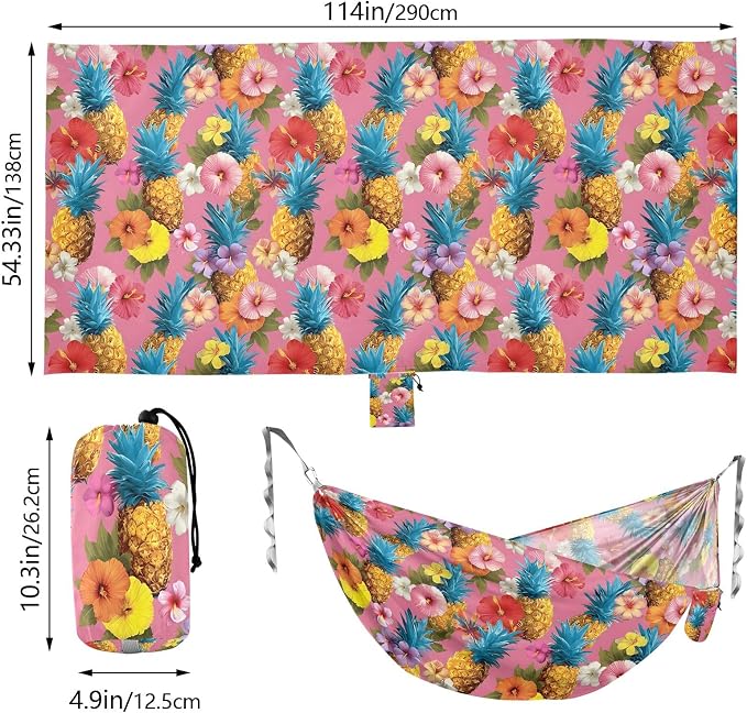 Camping Hammock Outdoor Hammocks for Outside Hibiscus Flower Pineapple Beach Trees Portable Lightweight with Pockets Tree Straps Indoor