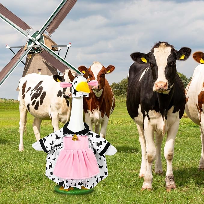 Honic Cow Porch Goose Outfits for 23" High Cement or Plastic Goose for Spring Outdoor Garden Yard Patio Lawn Statue Spring Decor (Pink Dress)