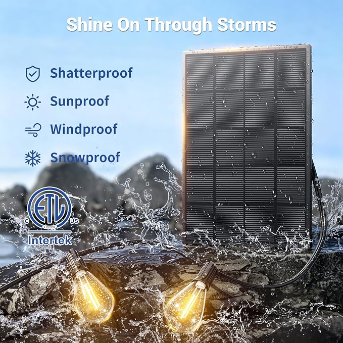 30FT Solar String Lights Outdoor Waterproof, 10+1 LED Solar Powered Lights with Remote Control, 3 Light Modes & Dimmable, USB-C Charging for Patio, Backyard, Garden, Camping