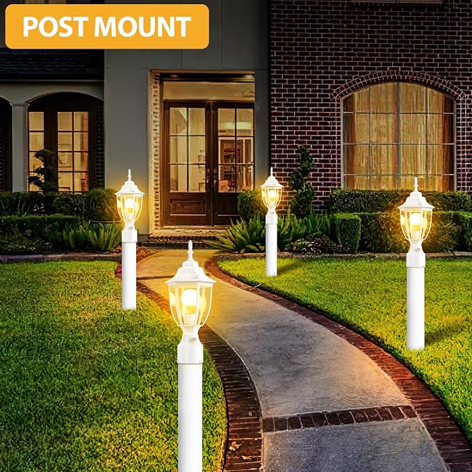 Lamomo Dusk to Dawn Outdoor Post Lights, Waterproof Aluminum White Lamp Post Light Fixture, Lamp Posts Outdoor Lighting Pole Lantern for Yard Patio Pathway Garden