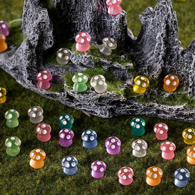 80P Mini Mushrooms, Tiny Resin Mushroom Figurines Small Little Resin in Bulk for Miniature Landscape Aquarium Potted Fairy Garden Home Decor Accessories Party Favors Gifts