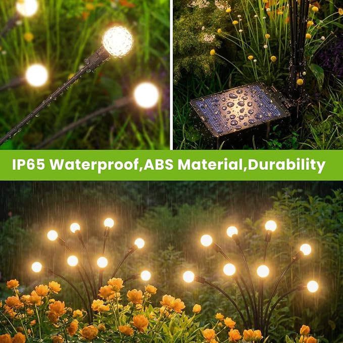 Solar Lights Outdoor(8 Pack,64 LEDs),Solar Lights Outdoor Waterproof for Garden Decor,4 Modes Firefly Light for Outdoor Decor,Big Bulb High Lumens Patio Decor,Sway by Wind,Gardening Gifts for Women