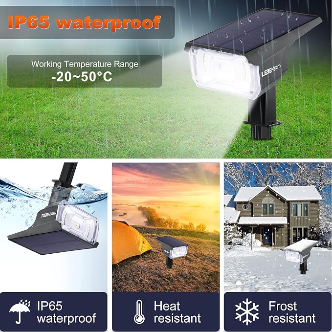 LEREKAM Solar Spot Lights, IP65 Waterproof 40 LEDs Landscape Spotlights,USB & Solar Powered Wall Lights Dark Sensing Auto On/Off,3 Modes Outdoor Solar Garden Lights for Yard Porch 2 Pack