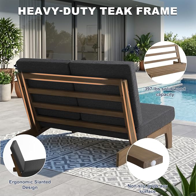 Pia Ricoo 1-Piece Patio Furniture Set, Outdoor Loveseat with 4.5-Inch Thick Cushions, All-Weather Outdoor Sofa for Backyard, Deck, Lawn - Drak (Split Back)