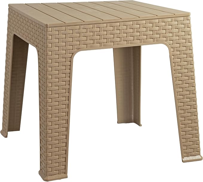 Sunnydaze Adirondack Small Outdoor Side Table for Balcony Essentials - Plastic Square End Table for Outside Patio - Beige