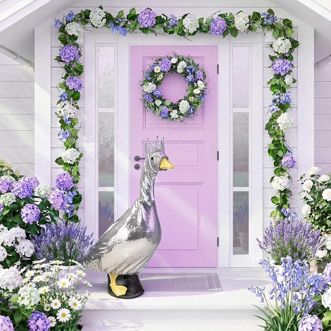 Silver Sequin Porch Goose Outfit with Crown for 23 Inch Lawn Geese, Sparkly Princess Porch Goose Dress Clothes for Party, Birthday, New Year, Patio Yard Garden Decor
