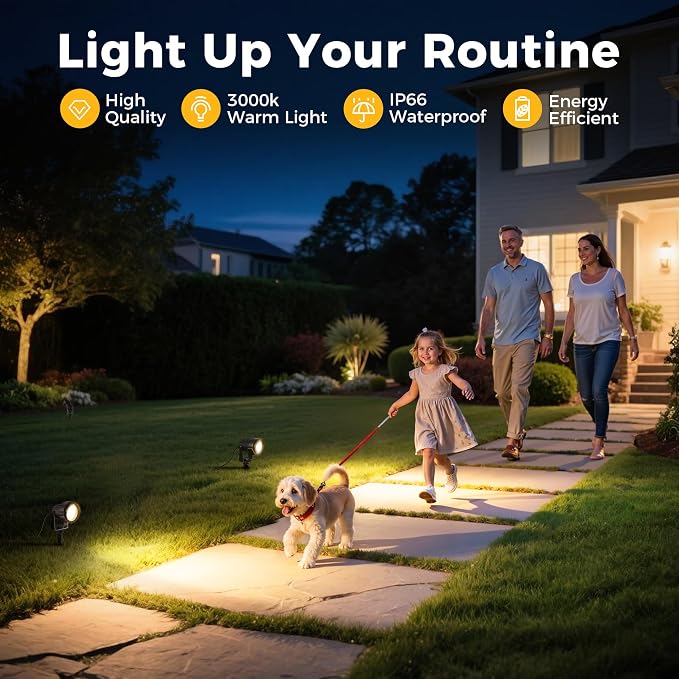 L LOHAS LED 5W Dusk to Dawn Outdoor Spotlight 3000K Landscape Light 2 Pack | Auto On/Off Landscape Lighting, IP66 Waterproof Plug in Yard Lights for Garden House Pathway Tree Decoration
