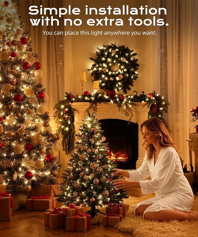 66ft 100 LED Warm White Christmas Fairy String Lights, Remote | 8 modes with timer function; perfect for indoor or outdoor house, bedroom & room aesthetic decoration or holiday party decor.