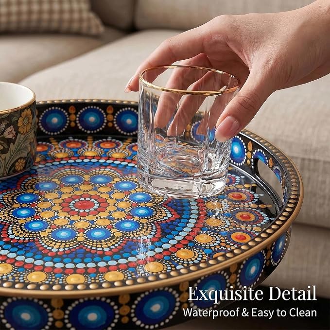 Gesodant Boho Single Leg Round Side Table with Tray Top, Pedestal Drink Table for Small Spaces, Aesthetic Accent Nightstand for Living Room, Bedroom, Corners, and Office (Peacock)