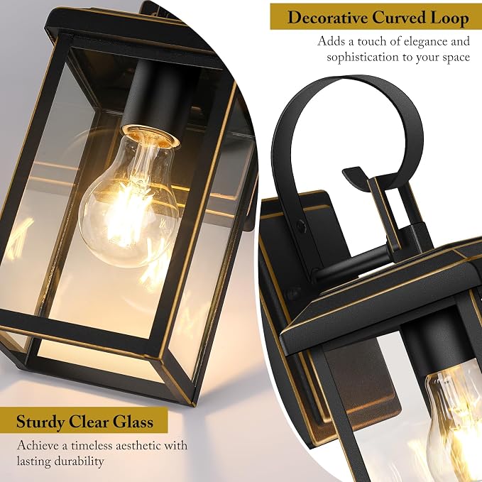BesLowe 2-Pack Outdoor Wall Light Fixtures, Modern Porch Sconces, Bronze | Waterproof, Rust-Resistant, Durable Metal with Clear Glass, Standard E26 Socket, Easy to Install