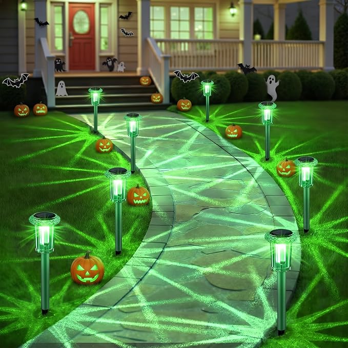Eyrosa Solar Outdoor Lights, 10 Pack Solar Pathway Lights Outdoor Waterproof, Stainless Steel Stake Lighting for Garden Yard Path Walkway Driveway Patio Lawn Outside Décor,Green