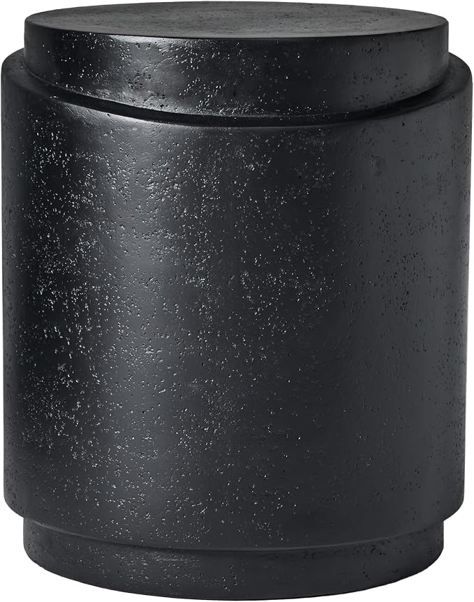 Christopher Knight Home Jarvan 18.7" H Cylindrical MGO Outdoor Side Table, Patio Decorative Small End Table, Round Top Lightweight Concrete Garden Stool for Patio Balcony, No Assembly, Black