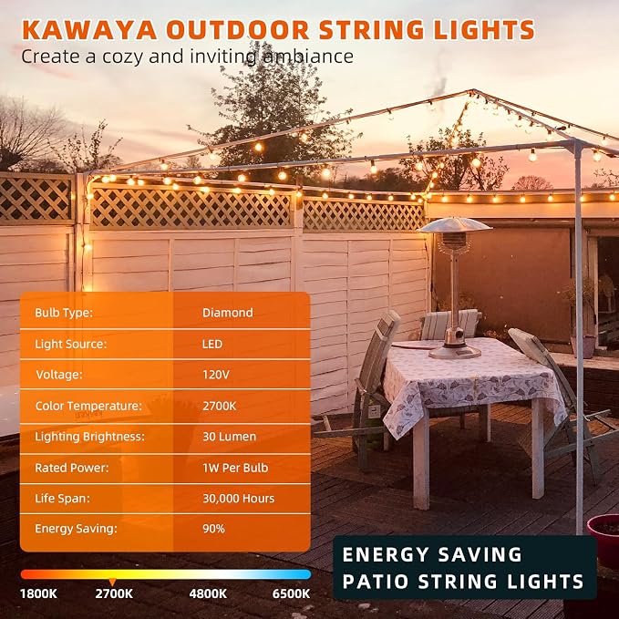 Kawaya G40 Outdoor String Lights 300FT IP65 Waterproof 2700K Patio Light | IP65 146+4 Shatterproof Edison Globe Blubs,2700K Warm White for Garden Porch Fence Camping Party Backyard Deck Bistro Balcony