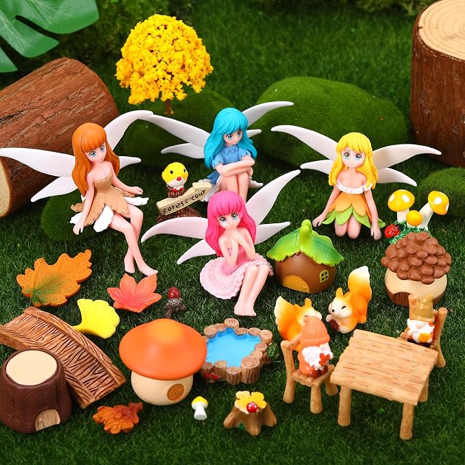 Fairy Garden Accessories 30Pcs Mini Fall Resin Figurines | Miniature Garden, Tiny Autumn Landscape Decor, Rich Variety, Gnomes Animal Plant Furniture, DIY Terrarium Potted Dollhouse
